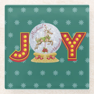 Weihnachtsschneeglobe Rentierschneeflocken Glasuntersetzer