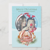 Weihnachtsschneeglobe und Rabbit Couple Fotokarte Einladung (Vorderseite)