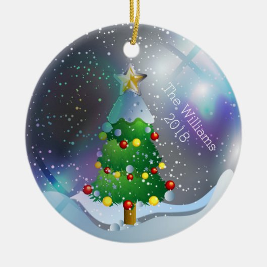 Weihnachtsschneeglobe Winterbaum Keramik Ornament (Vorne)