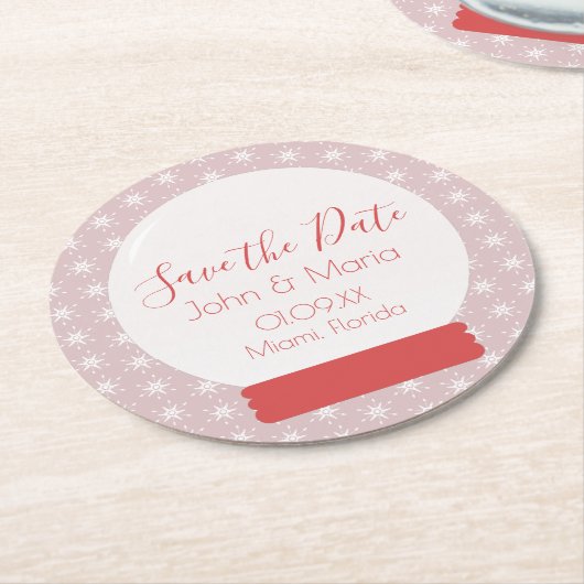 Weihnachtsschneeglocken Save the Date Runde Runder Pappuntersetzer (Angewinkelt)