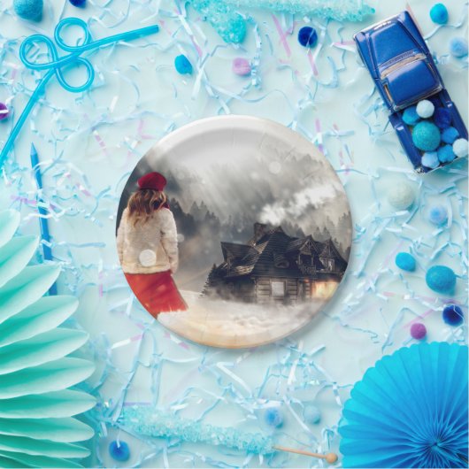 Weihnachtsschneehaus Pappteller (Party)