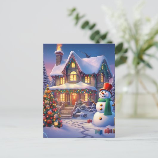 Weihnachtsschneehaus Postkarte (Stehend Vorderseite)