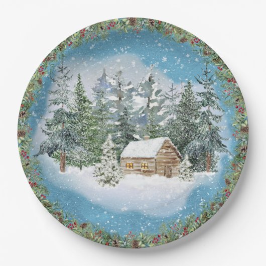 Weihnachtsschneekabine Pappteller (Vorderseite)