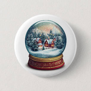Weihnachtsschneekugel mit winziger Dorfgestaltung Button