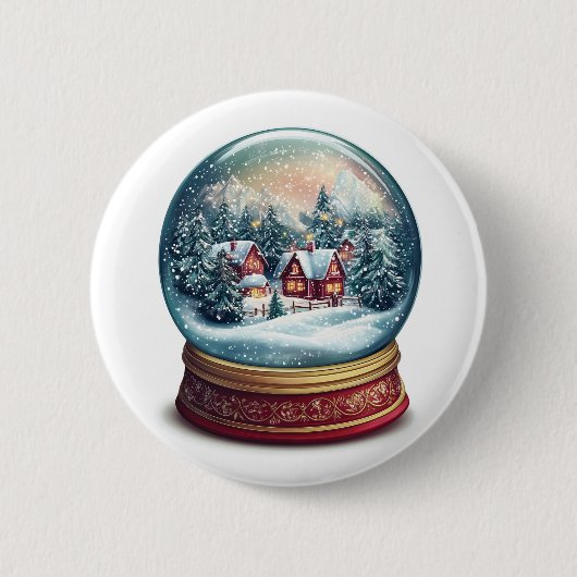 Weihnachtsschneekugel mit winziger Dorfgestaltung Button (Vorderseite)