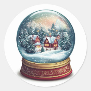 Weihnachtsschneekugel mit winziger Dorfgestaltung Runder Aufkleber