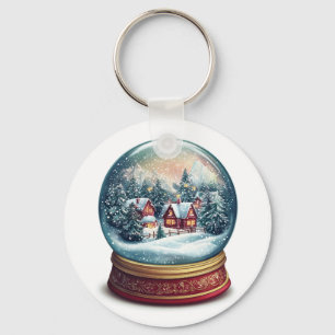 Weihnachtsschneekugel mit winziger Dorfgestaltung Schlüsselanhänger