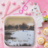 Weihnachtsschneelandschaft mit schneebedeckten Bäu Pappteller (Party)