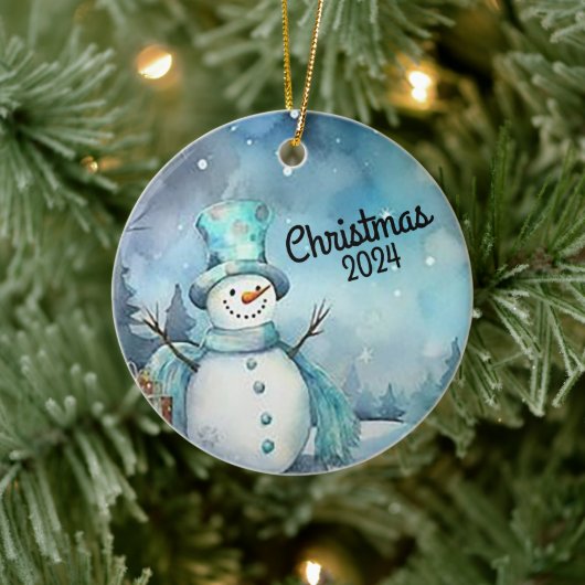 Weihnachtsschneemann 2024 keramik ornament (Baum)