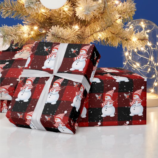 Weihnachtsschneemann auf Buffalo Kariert Geschenkpapier (Feiertage)