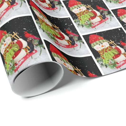 Weihnachtsschneemann auf Schlitten Geschenkpapier (Rolleneckpunkt)