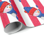 Weihnachtsschneemann auf Streifen und Schneeflocke Geschenkpapier (Rolleneckpunkt)