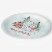 Weihnachtsschneemann Erster Geburtstag Pappteller (Schrägansicht)