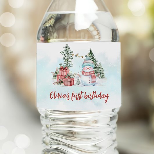 Weihnachtsschneemann Erster Geburtstag Wasserflaschenetikett