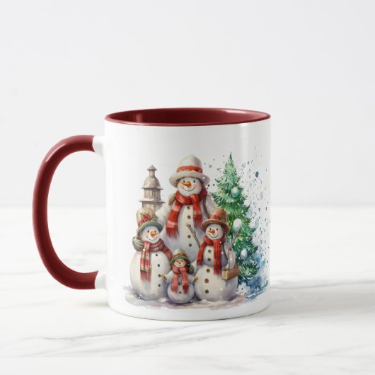 Weihnachtsschneemann Familie fügt Monogramm hinzu Tasse (Links)