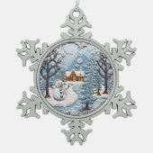 Weihnachtsschneemann Feiertag Schneeflocken Zinn-Ornament (Vorderseite)