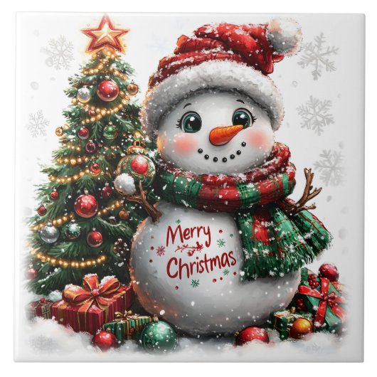 Weihnachtsschneemann Fliese (Vorderseite)