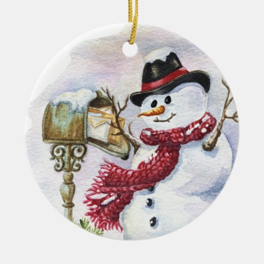 Weihnachtsschneemann fügt Text hinzu Keramik Ornament (Vorne)