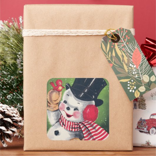 Weihnachtsschneemann Holiday Retro-Aufkleber Quadratischer Aufkleber (Feiertag)