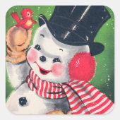 Weihnachtsschneemann Holiday Retro-Aufkleber Quadratischer Aufkleber (Vorderseite)