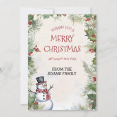 Weihnachtsschneemann Holly Fir und Schneeszene Feiertagskarte (Vorderseite)
