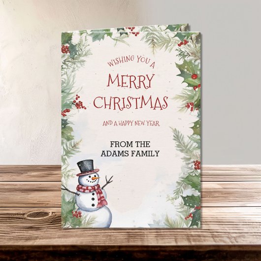 Weihnachtsschneemann Holly Fir und Schneeszene Karte
