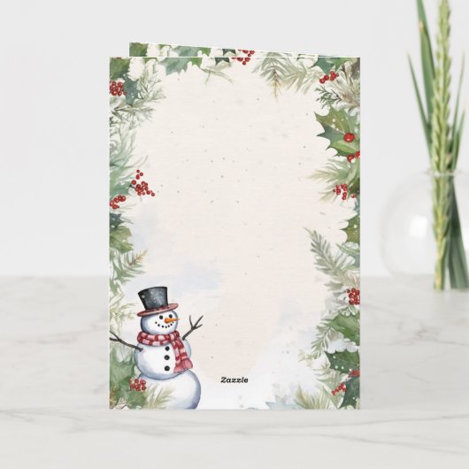 Weihnachtsschneemann Holly Fir und Schneeszene Karte (Rückseite)