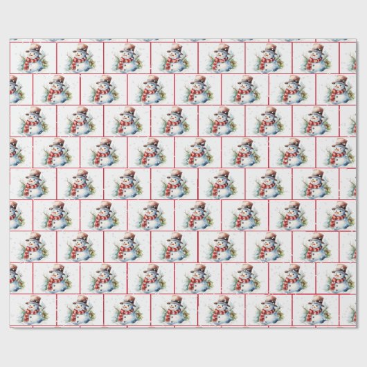 Weihnachtsschneemann im Wasser in Schneeflocken Geschenkpapier (Flach)