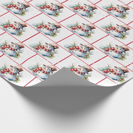 Weihnachtsschneemann im Wasser in Schneeflocken Geschenkpapier (Ecke)