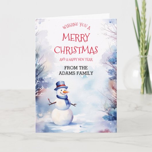 Weihnachtsschneemann im Winter Karte (Vorderseite)