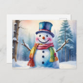Weihnachtsschneemann im Winterwald Feiertagspostkarte (Vorne/Hinten)