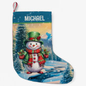 Weihnachtsschneemann in Aquarellfarben geben Namen Kleiner Weihnachtsstrumpf (Vorderseite)