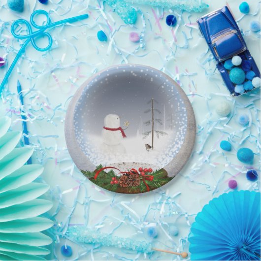 Weihnachtsschneemann in der Schneekugel Pappteller (Party)