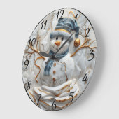 Weihnachtsschneemann in Schneeflocken Große Wanduhr (Winkel)