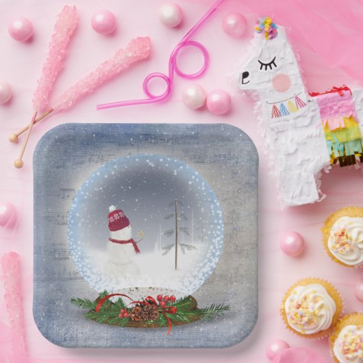 Weihnachtsschneemann in Snow Globe Pappteller (Party)
