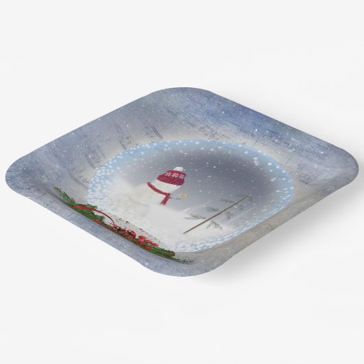 Weihnachtsschneemann in Snow Globe Pappteller (Gewinkelt)