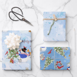 Weihnachtsschneemann Kardinal Deer Snowflake Geschenkpapier Set
