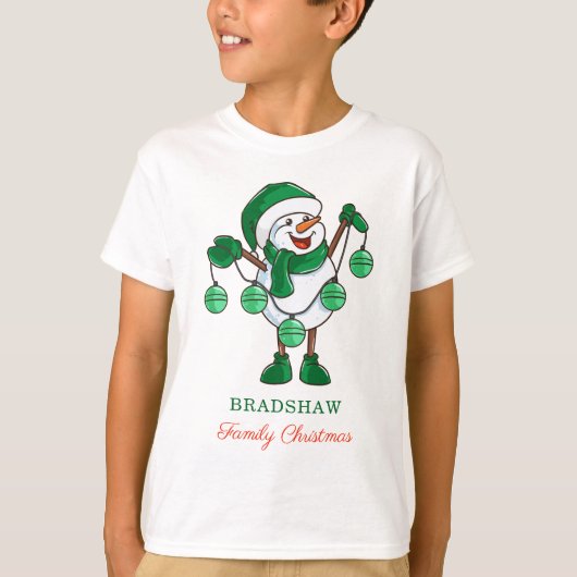 Weihnachtsschneemann mit Baubles Familie Matching T-Shirt (Vorderseite)