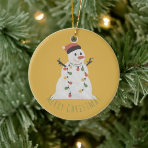 Weihnachtsschneemann mit Fairy Lights Keramik Ornament