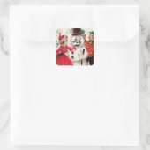 Weihnachtsschneemann mit Familie Quadratischer Aufkleber (Tasche)