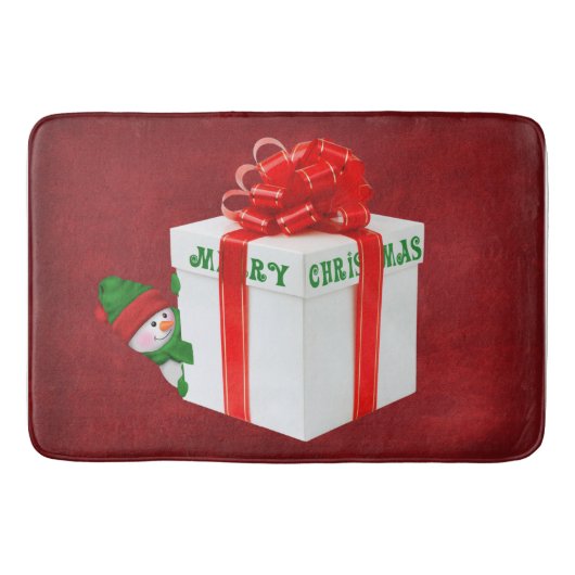 Weihnachtsschneemann mit Geschenk Badematte (Vorderseite)