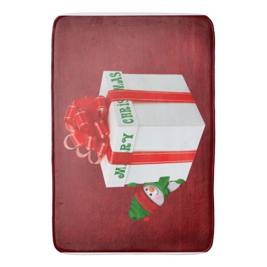 Weihnachtsschneemann mit Geschenk Badematte (Vorderseite Vertikal)