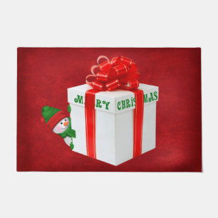 Weihnachtsschneemann mit Geschenk Fußmatte