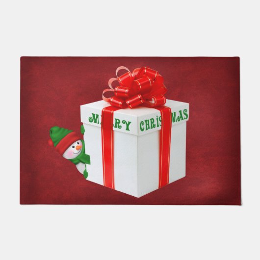 Weihnachtsschneemann mit Geschenk Fußmatte (Vorderseite)