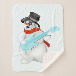 Weihnachtsschneemann mit Gitarre Sherpa Blanket Sherpadecke