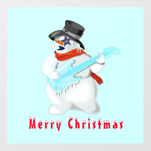 Weihnachtsschneemann mit Gitarrenfensterklammer Fensteraufkleber
