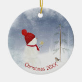 Weihnachtsschneemann mit Gold Star Keramik Ornament (Vorne)