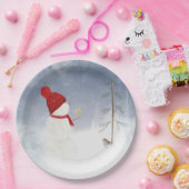 Weihnachtsschneemann mit Goldstar Pappteller (Party)