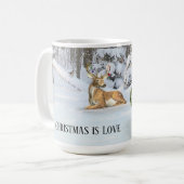 Weihnachtsschneemann mit Hirsch im Winterwald Kaffeetasse (Vorderseite Links)