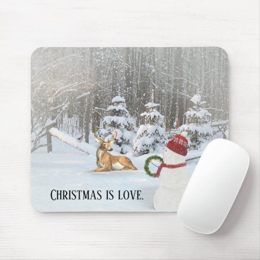Weihnachtsschneemann mit Hirsch im Winterwald Mousepad (Mit Mouse)